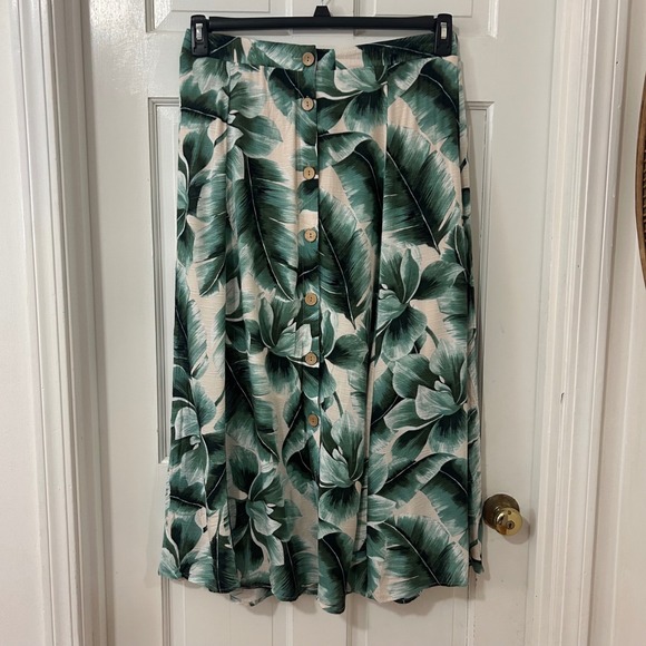 Unbranded Dresses & Skirts - Unbranded Tropical Palm Flowy Midi Maxi Skirt Sz L Button VTG Boho Resort READ